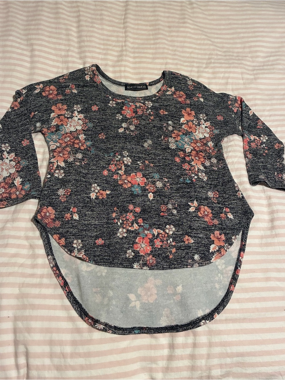 Almost Famous Black Floral High-Low Long Sleeve Top